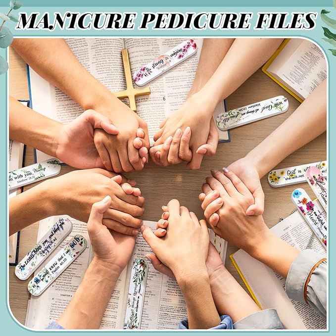 50 Pack Christian Gifts for Women Scripture Mini Nail Files Christian Party Favors Bible Verse Emery Boards Religious Small Gifts for Teacher Mother Employee Staff Coworkers Office Supplies