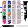 BELLEBOOST Nail Art Rhinestone Glue Gel&2 Boxes Flatback Gems Kit, 1 Tube of 15ml Rhinestone Gel Glue(UV/LED Needed)+Colorful Gems+Flat-Back Round Glass Crystal AB Gemstones with Pickup Tools