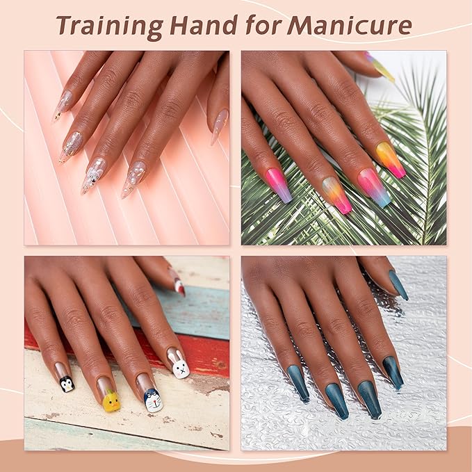 Practice Hand for Acrylic Nails,with Flexible Fingers, Realistic Silicone Mannequin Hand Model for Nail Art Training, Gel Polish and Manicure Beginner Kit