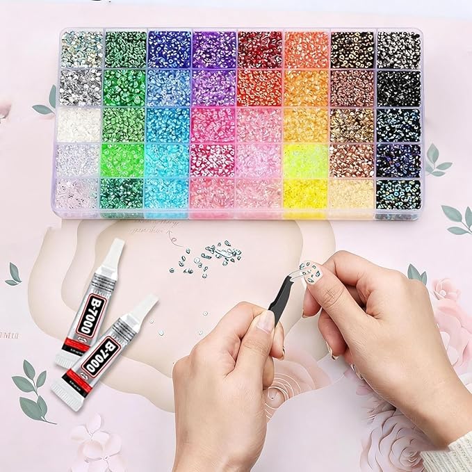 40 Colors Resin Jelly Rhinestones 2026, 3mm 32000Pcs Flatback Rhinestones for Bedazzling Crafting, Bling Crystal Bedazzle Kit with 3Pcs B7000 Glue for Clothing Nail Art Graduation Cap Decor (Colors)