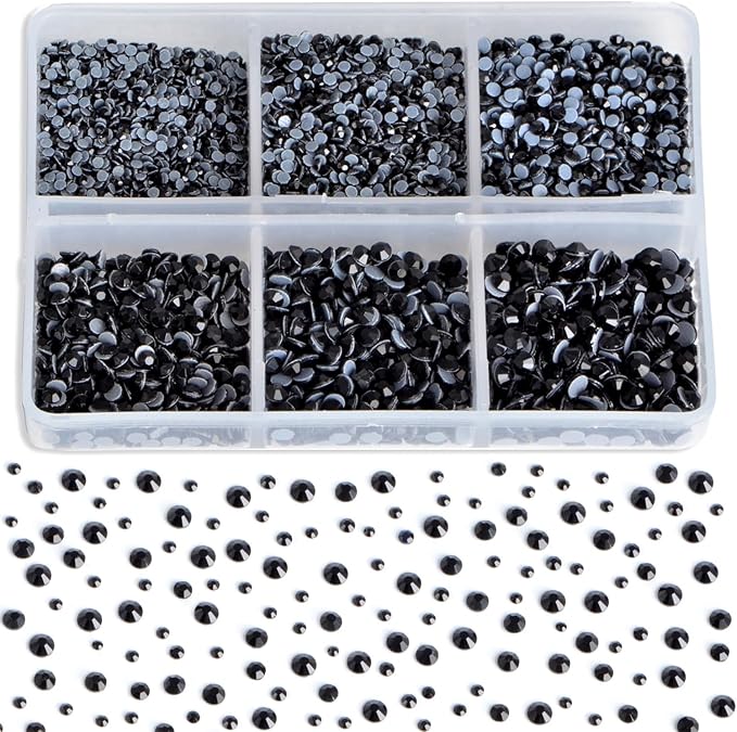 8000pcs Hotfix Rhinestones Flatback,Rhinestones for Crafts Clothes Mixed 6 Sizes, Hotfix Crystals with Wax Pencil Kit, SS3-SS12,Black