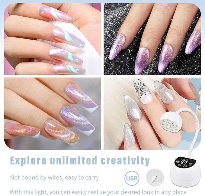 Mini U V LED Nail Lamp with 3 Timers and LCD Display,36W Cordless Flash Cure Gel x Nail Lamp, Auto Sensor Gooseneck Portable USB Gel Nail Dryer U V Light for Home DIY, Pearl White, ML-10003