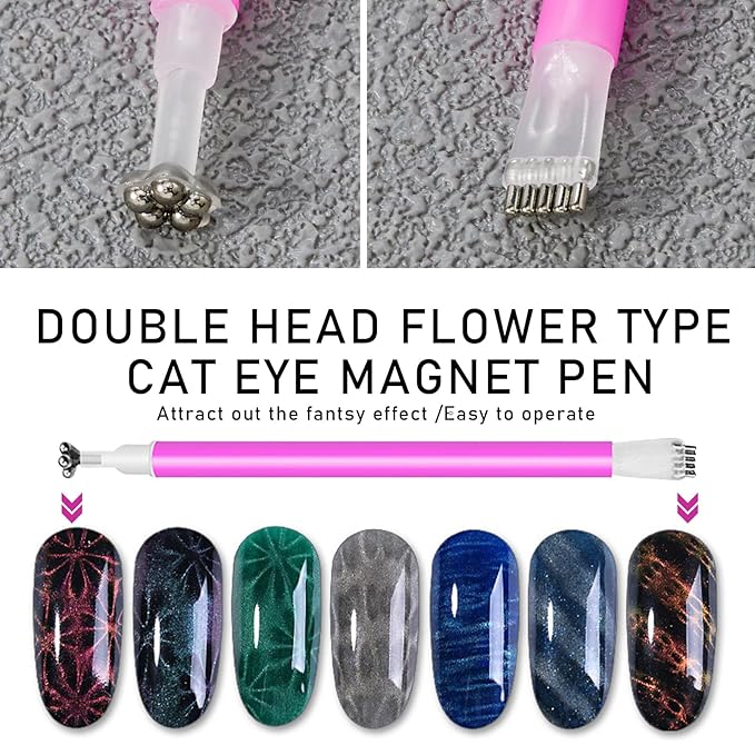 14pcs Cat Eye Magnets, 3-in-1 Heart Magnet for Nails, Flower Magnet, Cylindrical Rectangular Magnet+Scissor-Shaped Plates+Y-Shaped Brackets+Bunny-Shaped Plates for French Heart Bunny Effect