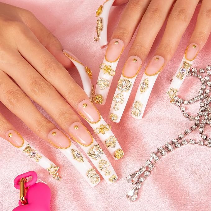 LOVFUL Press on Nails Chicago | Handmade with Full Covered Crystals | Reusable Fake Nails | Curve Long 2.2 in | H189-S
