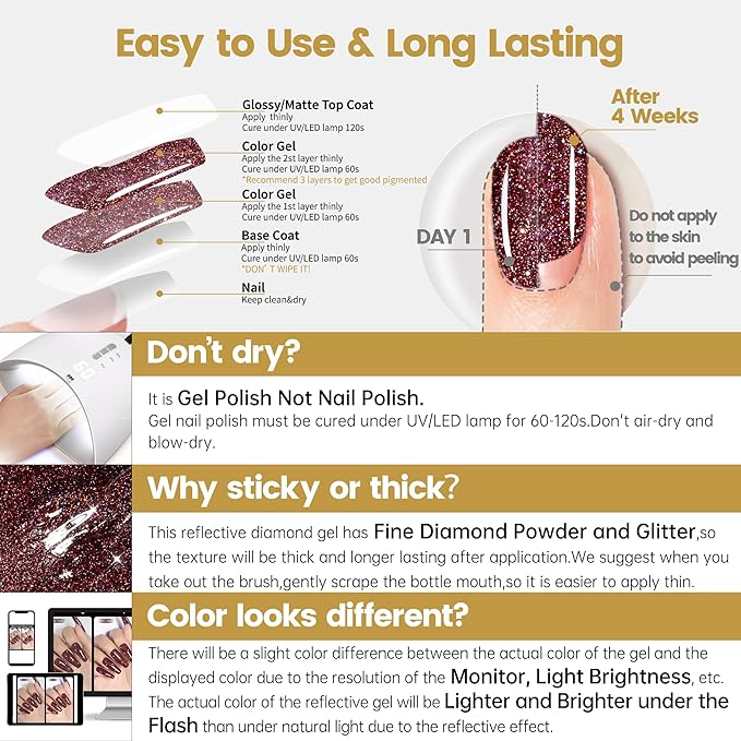 YTD Likomey Gel Nail Polish,15ml Colorful Reflective Glitter Burgundy Flash Diamond Shimmer Gel,Sparkly Shiny Salon Home Nail Art Manicure Dark Cherry Red Fall Winter UV Nail Gel,SZ398