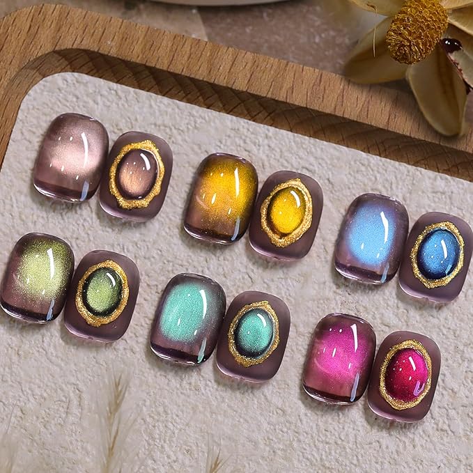 Born Pretty Cat Magnetic Eye Gel Nail Polish Set,6 Colors Glitter Green Blue Brown Gel Polish Cat Holographic Magnetic Nail Polish Nails Art Manicure Salon DIY at Home 7ML