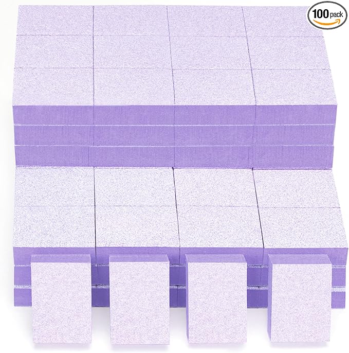 Nail Buffer Block, 100 PCS Mini Buffers, 2 Way Coarse Grit 80/100, 1.3 inch Long, Small Buffing Kits for Nail Gel Polish, Acrylic & Press-On Nails Prep, Pedicure & Manicure, Purple