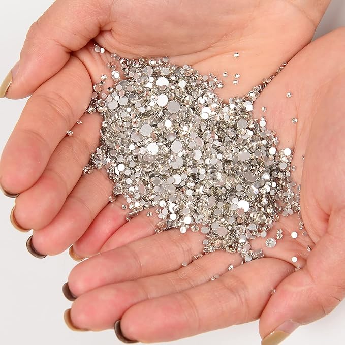 10000 Pieces Rhinestones 6 Sizes Round Crystal Glass Flat Back Rhinestones with 1Tweezers and 1Picking Pen for Nail Art Crafts Clothes Bags DIY (Clear)