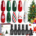 beetles Gel Polish Set - Stain Carol Collection, Sparkling Red Green White Glitter Nail Kit, Soak Off UV LED Gel Polish Gift for Women with Nail Strengthener Gel