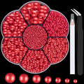 Nail Art Flat Back Half Round Pearl Kits 10, 1 Box of 6000 Pcs Flat-Back Red Pearl with Tweezer and Picker Pencil for Home DIY Nails Body Face Craft and Salon Use