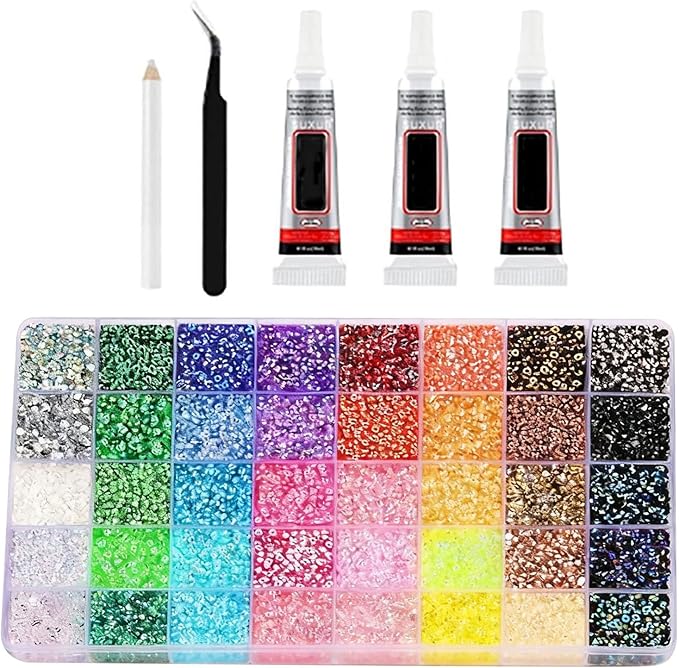 40 Colors Resin Jelly Rhinestones for Bedazzling, 3mm 32000 Pcs Flatback Gems for Crafting, Bedazzling Kit with 3Pcs Glue for Clothing Shoes Nail Book Diamond Art (A1)