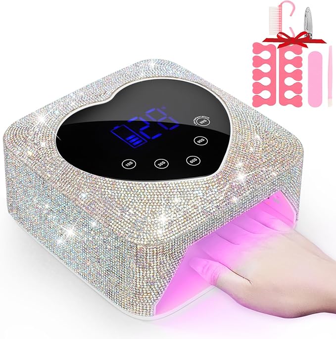 UV LED Nail Lamp Dryers 72W Rechargeable Cordless UV Light for Gel Nails,Sparkling Diamond Fast Curing Gel Polish Lamp with 5 Timer & Nail Kit,Auto Sensor,Manicure Art Drying Tools for Home Salon