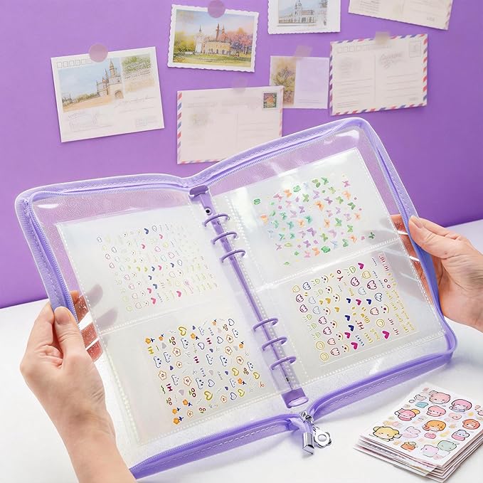 Nail Sticker Book Nail Art Organizer Display 40 Slots Sticker Storage Organizer Binder Empty Stickers Holder DIY Design Tools (purple)