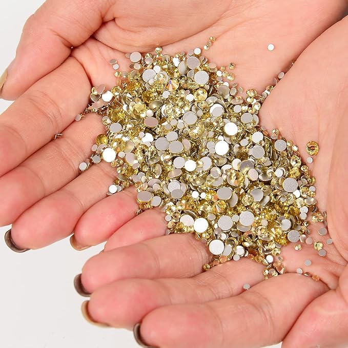 10000 Pieces Rhinestones 6 Sizes Round Crystal Glass Flat Back Rhinestones with 1Tweezers and 1Picking Pen for Nail Art Crafts Clothes Bags DIY (Jonquil)