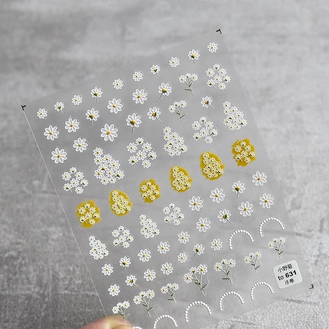 3 Pcs Flower Nail Stickers, Flower Nail Decal Art, Daisy Nails Sticker, Lily of The Valley Sticker, Spring Manicure, Embossed Nails Stickers