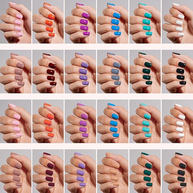 Beetles Press on Nails Kit 576Pcs 24 Colors, Short Square Press on Nails Glossy Matte With Nail Glue & Nail Tabs Stickers, Natural Fit Lightweight Fake Nails Kit Art For Women