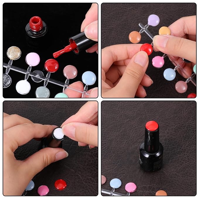 240 pcs Clear Nail Polish Swatch Dots Round False Nail Display Tips Transparent Nails Art Color Display Chart Color Sample Chart Card Sticks Colorful Polish DIY Training Practicing Displaying