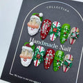 Christmas Press on Nails Medium Almond Handmade Nails with Glue,Green ＆ Red Fake Nails Cute 3D Santa Claus Designs Muti-Layer Gel Handmade Acrylic Full Cover Thick False Nails for Women (Size S)