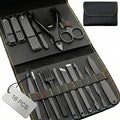 Earth & I 16pc Professional Manicure Kit - Heavy Duty Black Stainless Steel Nail Clippers for Thick Nails - Complete Pedicure Set & Grooming Tools with Portable Travel Case
