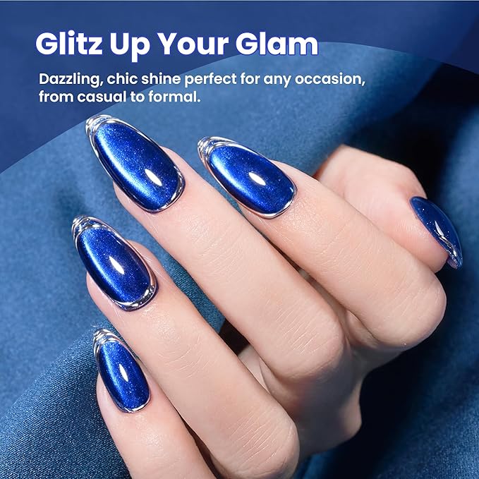 beetles Gel Polish Navy Blue Cat Eye Gel Nail Polish - 15ML Blue Cat Eye Glitter Gel Polish Magnetic Shimmer Effect Soak Off UV French Nail Art Design Salon DIY Manicure Gift for Women