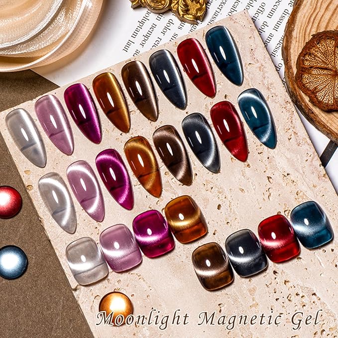 MEET ACROSS Magnetic Cat Eye Gel Polish, Cat Eye Gel Nail Polish, Long-Lasting, Multi-Color Shift, UV/LED Soak Off Varnish for Home Salon Manicures Nail Art