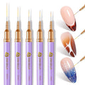 UNA GELLA Nail Art Pens Metallic, Liner Brushes Set For Nail Art Gel Polish, 5Pcs Purple Color, Detail Nail Art Design Painting Brush Set For Nails Gel Fine Drawing Nail Tools, Sizes 7/9/11/15/25mm