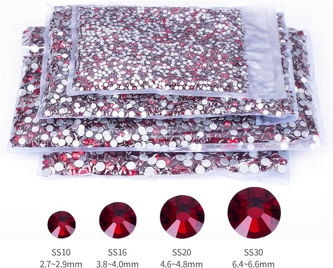 10000PCS Dark Red Rhinestones Bulk, Flat Back Crystal Glass Stone Round Gems,SS16, 3.8-4.0mm