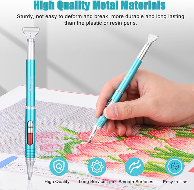 Diamond Art Pen Refillable Wax Pen for Diamond Painting, Metal 5D Diamonds Art Accessories Pens with a Multi Placer, Blue