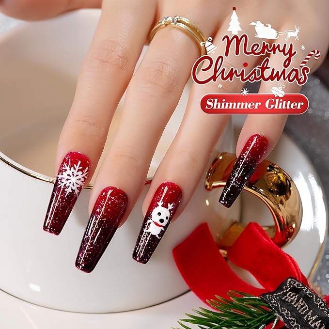 YTD Likomey Color Changing Gel Nail Polish,15ml Red To Dark Cherry Red Glitter Mood Temperature Change Colors Fall Winter Thermal Ombre Manicure Shimmer UV Varnish,HEMA Free TPO Free,WB504