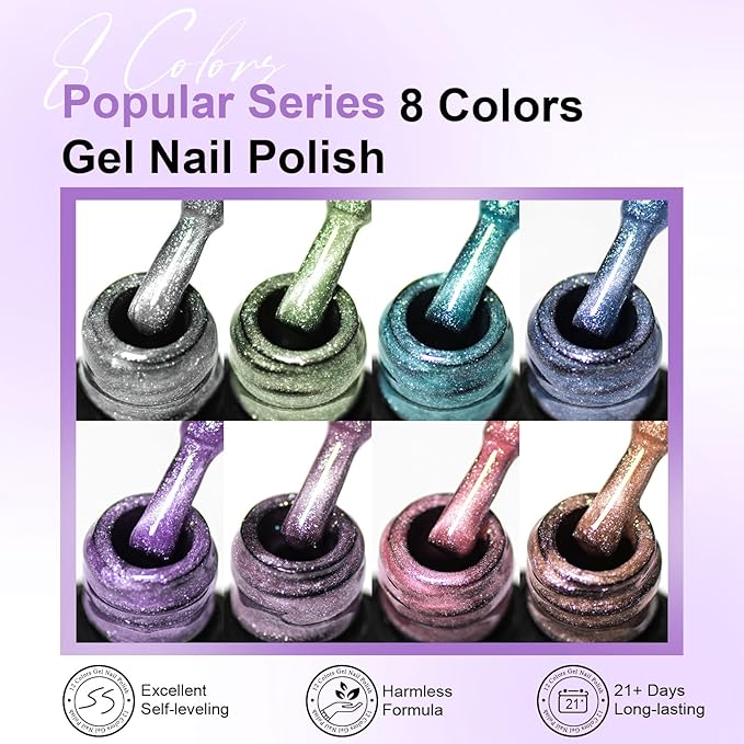MEET ACROSS Jelly Glitter Cat Eye Gel Nail Polish Set 12PCS, Glass Fairyland Magnetic Nail Polish Translucent Pink Blue Green Purple Shimmer Sheer Gel Polish with Magnet Nail DIY Art Salon