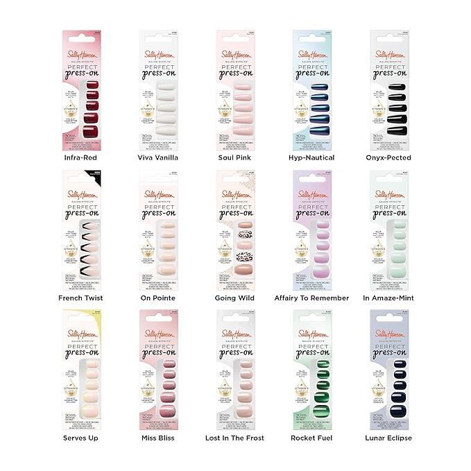 Sally Hansen Salon Effects Perfect Press-On Nails | Square Shape | Easy to Apply, Non-Damaging | 30 Nails, Nail Glue, Adhesive Tabs, File | Infra-Red