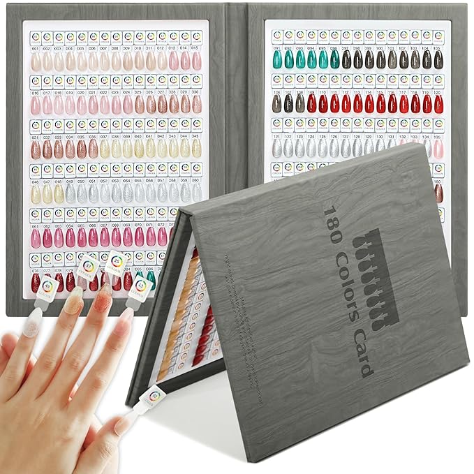 180 Magnetic Nail Color Book,Leather Magnetic Color Display Book with 192 Magnetic Tips & 1-180 Number Labels,Perfect for Nail Polish Nails Art Design(Grey)
