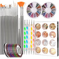 Teenitor Nail Pen Designer,Stamp Nail Art Tool with 15pcs Nail Painting Brushes, Nail Dotting Tool, Nail Foil, Manicure Tape, Color Rhinestones for Nails-Black