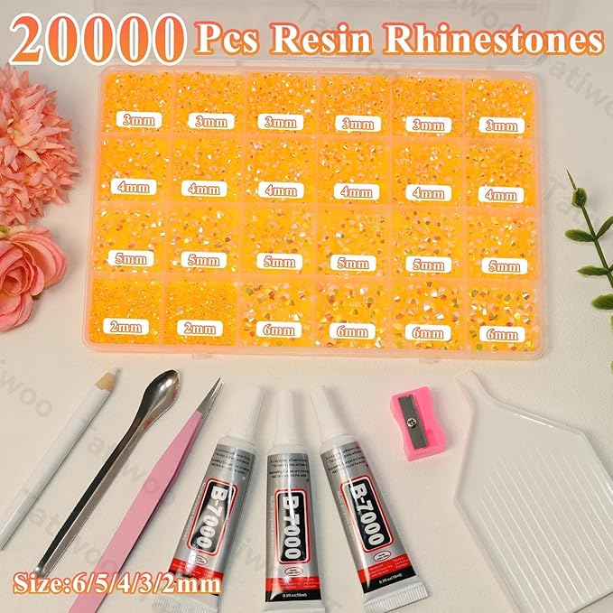 20000Pcs Light Orange Flatback Jelly Resin Rhinestones for Bedazzling, Mix Sizes Crystal Rhinestones Gems, Orange Gems Bedazzling for Crafting, Flatback Rhinestone for DIY Face Makeup Crafts