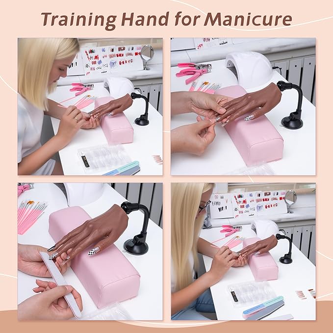 Veikmv Practice Hand for Acrylic Nails,Realistic Silicone Mannequin with Flexible Adjustable Fingers for Acrylic Nails,Gel Polish Training,Professional Nail Art Beginner Kit