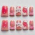 Luxury Press on Nails Short Duck Handmade 3D Unique Reusable ABS Material Fake Nails Pink French Tip False Nails with Designs Flower Rhinestones Polka Dots Glossy Glue on Nail Thick Acrylic Nail(S)
