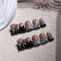 10Pcs Handmade French Tip Press on nails Short Duck Fake Nails with 3D Butterfly Bow Rhinestone Design Duck False Nails Multi-Layer Acrylic Nails Press ons Holiday Glue on Nail for Women (S)