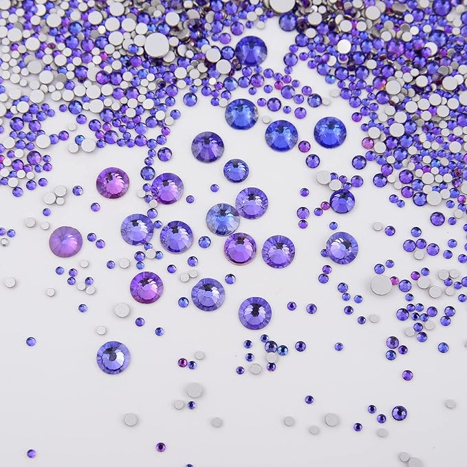 NCB 8000pcs Non Hotfix Rhinestones 10 Sizes Flatback Crystal Glass Rhinestones with Tweezers and Picking Pen for Nail Art Clothes Bags Phone Decorations Crafts DIY (055 Purple Velvet Mix SS3-SS30)