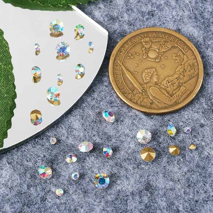 Craftdady 1782Pcs Pointed Back Glass Rhinestones 2/3/4mm Crystal AB Charms Small Crystals Gems Bulk for Nail Decorations Wedding Bouquet Jewelry Making