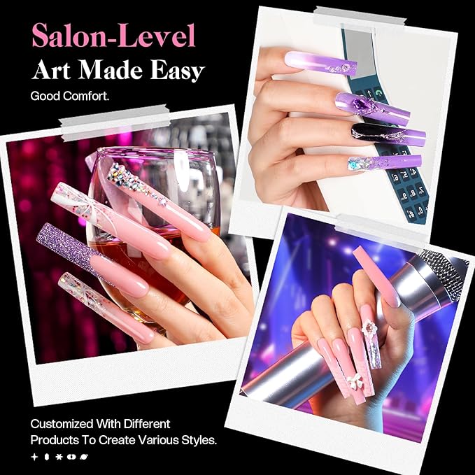 No C Curve Nails: Non-C Curved Nail Tips Straight Tapered Square Extra Long Professional Half Cover Fake Nail for Acrylic Salons Home DIY