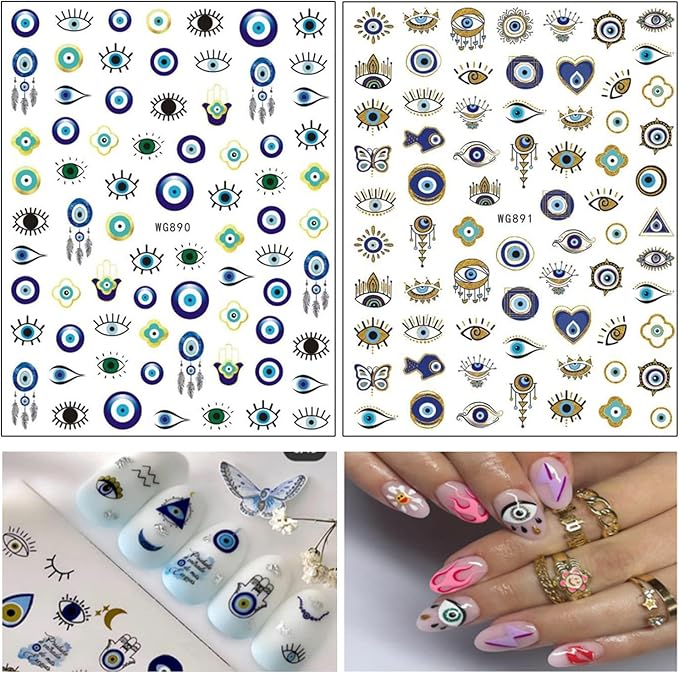 Eyes Nail Art Stickers, Funny Eye Nail Decals 3D Self-Adhesive Nail Art Design, Eyelash Eye Nail Sticker Special Acrylic Nails Supplies for Women Girls Manicure Charms Decoration Nail Decal (8 Sheets)