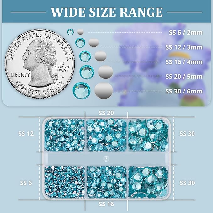 Resin Rhinestones for Crafting, 1 Box Lake Blue Multi Sizes Flatback Bedazzling Crystals for Crafts Nail Art Deco, Non Hotfix Gems Charms for Tumbler Shoes Clothing Fabric Face Makeup