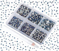 Bymitel 7200 Pieces 6 Mixed Sizes Glue Fix on Glass Rhinestones Round Crystal Gems Flatback for DIY Jewelry Making with one Picking Pen (6-Sizes 7200PCS, Mine Blue)