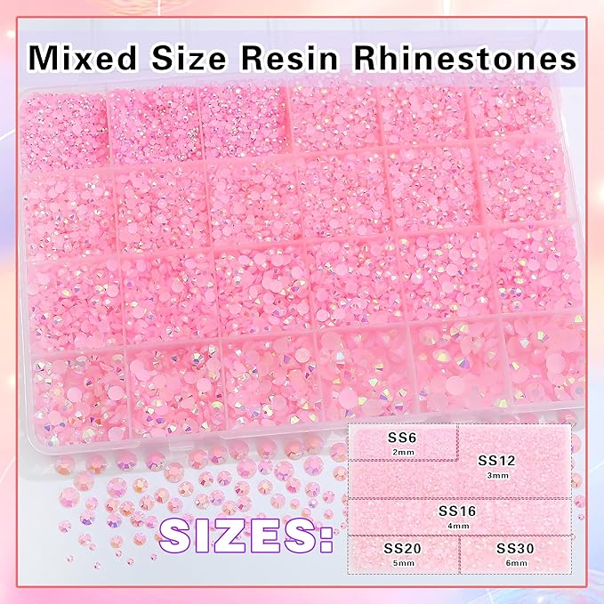 RODAKY Resin Jelly Rhinestones for Crafting Bedazzling,2-6MM Rhinestones for Nails Art,Light Pink AB Nail Rhinestone and Gems,Nail Diamond Flatback Gems Crystals Charms for Nail Design DIY Makeup