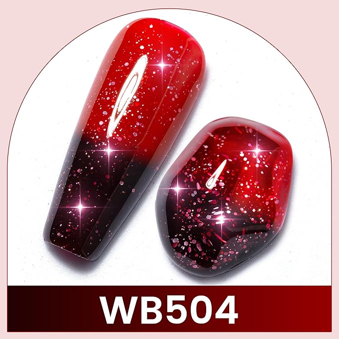 YTD Likomey Color Changing Gel Nail Polish,15ml Red To Dark Cherry Red Glitter Mood Temperature Change Colors Fall Winter Thermal Ombre Manicure Shimmer UV Varnish,HEMA Free TPO Free,WB504