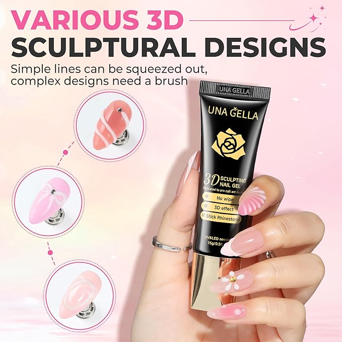 UNA GELLA Milky White 3D Gel Nail Art 15g, No Wipe Sculpting Gel Polish for Nails Tips, Chrome Nails Powder, Molding, Nail Charms and Gems Decoration, Lamp Curing Required DIY Art Salon at Home