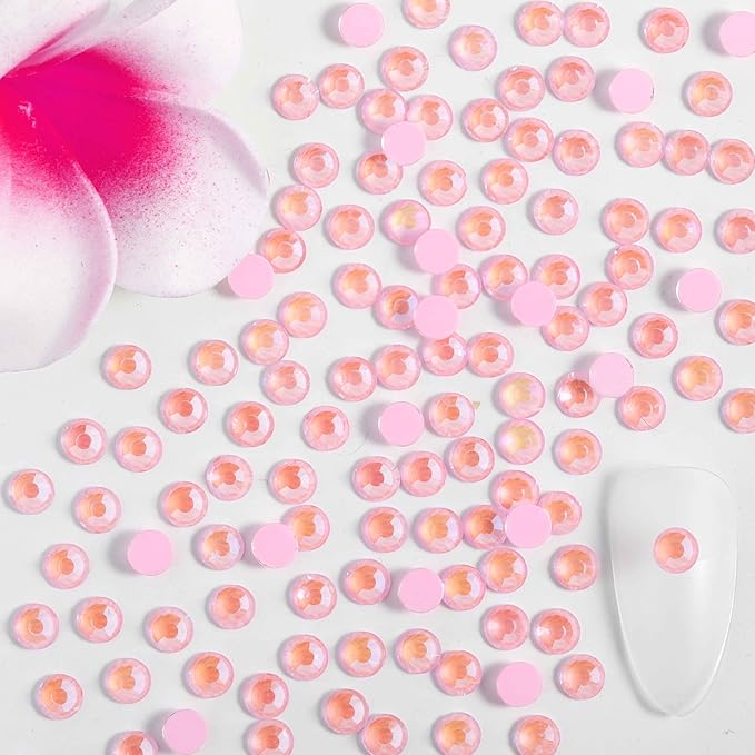 Beadsland 1440pcs Flat Back Crystal Rhinestones Round Gems for Nail Art and Craft Glue Fix, Luminous Pink, SS6, 1.9-2.1mm