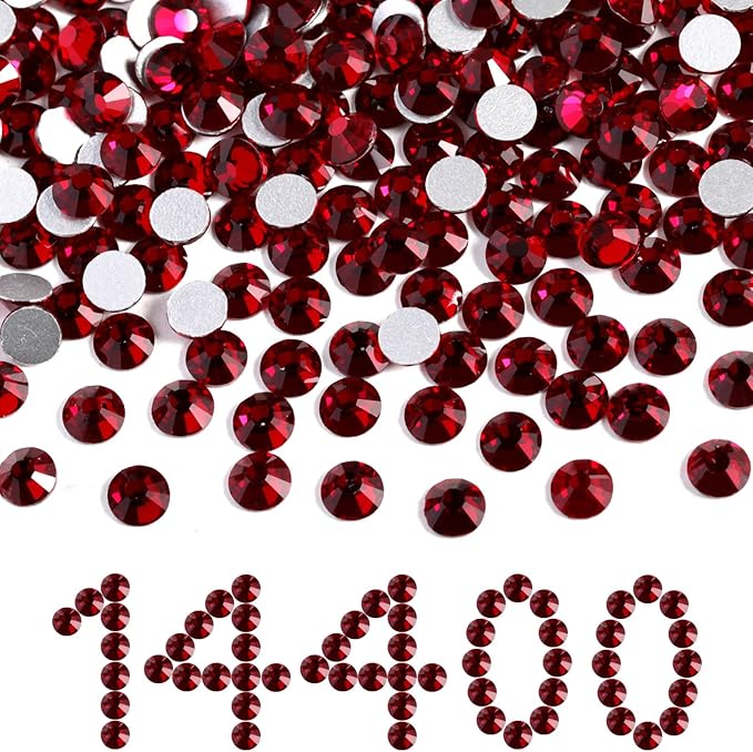Beadsland Flatback Rhinestones Bulk,14400pcs Red Rhinestones for Nails Crafts Clothes DIY Decoration, Dark Siam, SS16, 3.8-4.0mm