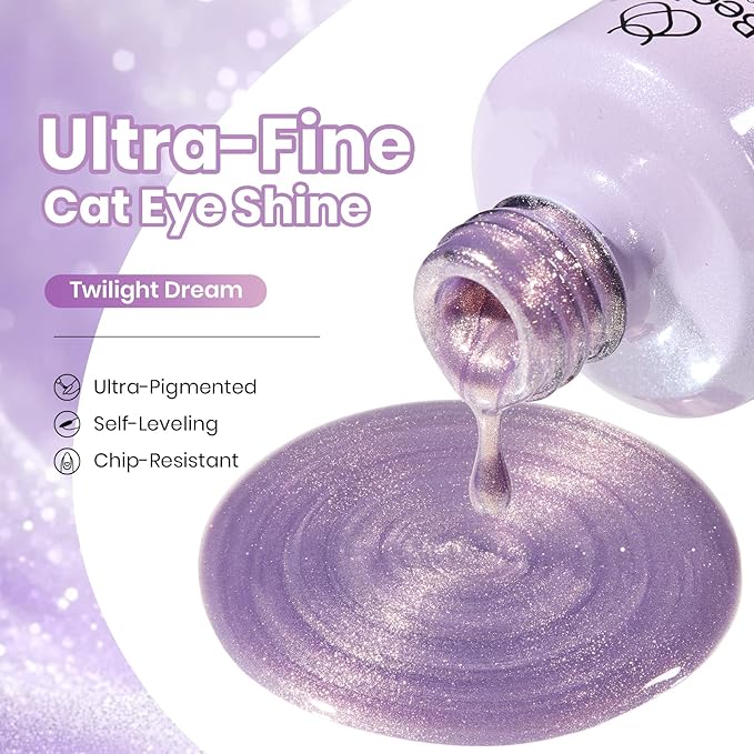 Beetles Twilight Dream Purple Cat Eye Gel Nail Polish - 15ML Glitter Purple Cat Eye Spring Gel Polish Magnetic Shimmer Effect Soak Off UV Nail Art Design Salon DIY Manicure Gift for Women