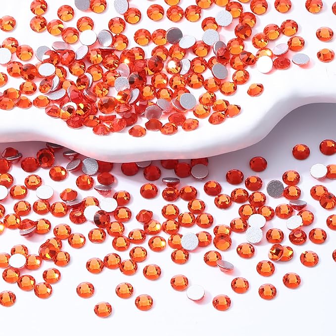 Hyacinth Flatback Rhinestones, Glass Rhinestones for Nail Art and Craft, Glue Fix, Loose Crystal Gemstones(Orange, SS4, 1440pcs, 1.5-1.7mm)
